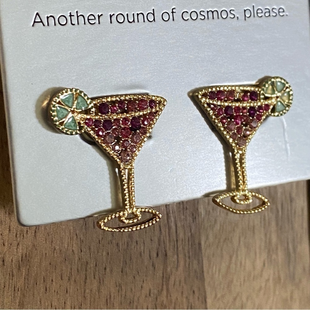 BaubleBar Splash of Cran Cosmos Cocktails Stud Earrings Sugarfix Pink Gold - Picture 5 of 6
